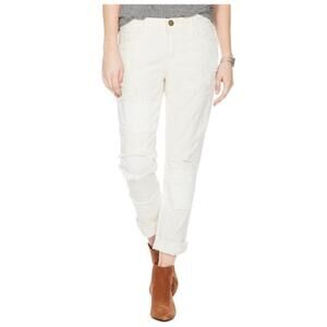 Current/Elliott The Fling White Moto Distressed Slim Boyfriend Patch Jeans 28